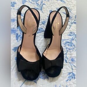 kate spade Black Velvet Bow Block Heel Sandals